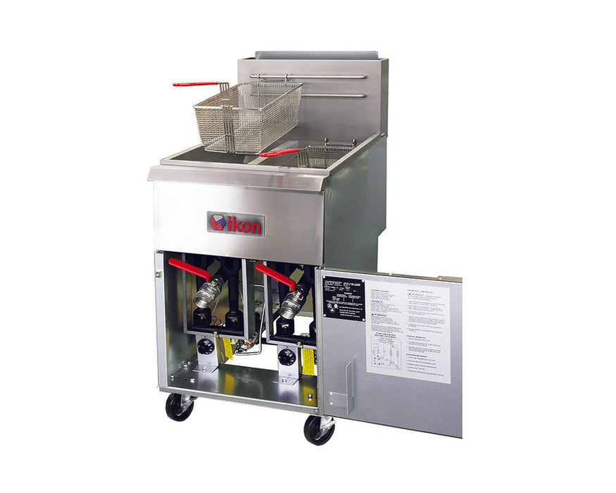 IKON IGF-40/40 Natural Gas - Millivolt Control Split Tank 4-Tube Floor Fryer - 120,000 BTU